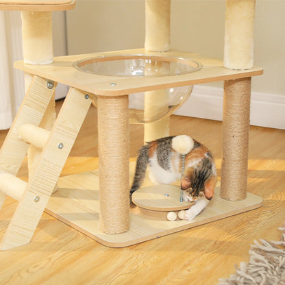 Multi-Level Cat Tree for Indoor Wood Cat Tower with Scratching Posts Spacious Condo Hammock Top Perch Cat Scratcher Cat Toys