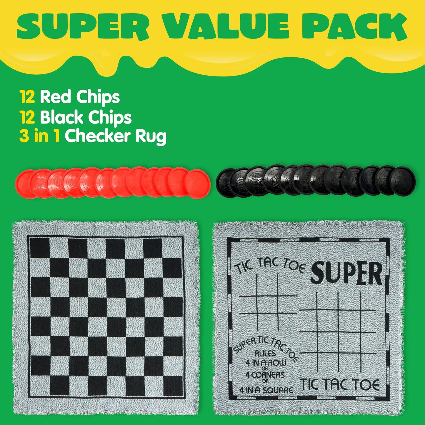 Joyfy 3-in-1 Vintage Giant Checkers Tic Tac Toe Game for Kids Outdoor Games Family Adults Game Toys
