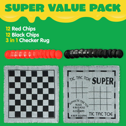 Joyfy 3-in-1 Vintage Giant Checkers Tic Tac Toe Game for Kids Outdoor Games Family Adults Game Toys