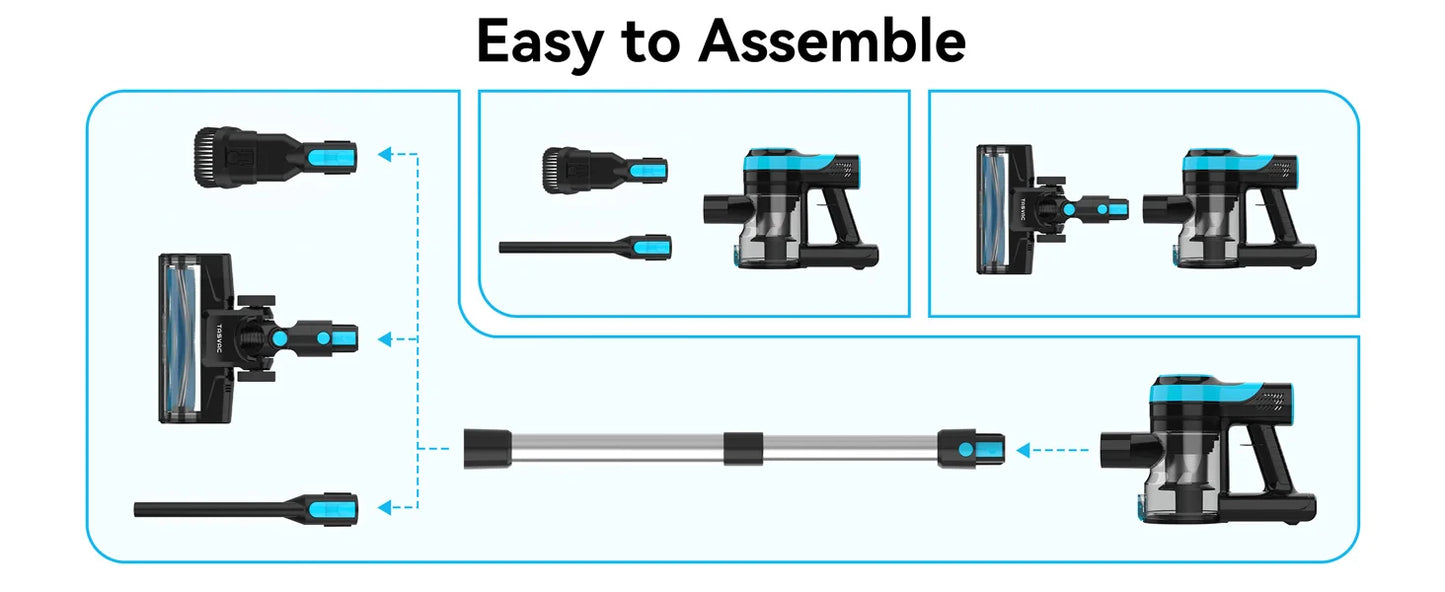 TASVAC 28KPa Cordless Vacuum Cleaner Powerful Suction 6-in-1 Lightweight Handheld Stick Vacuum 40min Runtime for Carpet Pet Hair