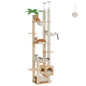 Height Adjustable Wooden Cat Tree with Large Hammock Sisal Scratching Posts Floor to Ceiling Cat Tower Cozy Cat Condo for Indoor
