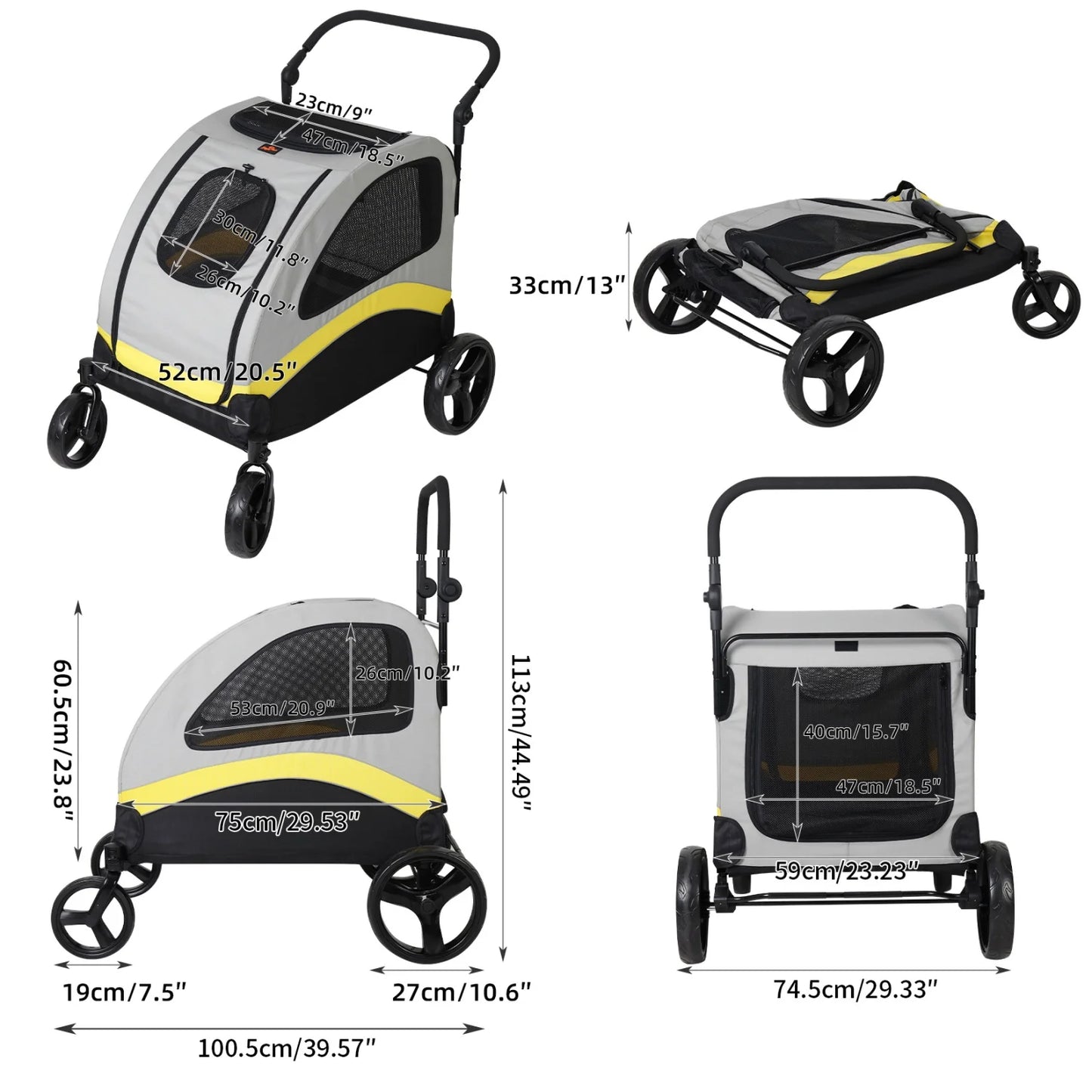Pet Stroller for 2 Dogs, Zipper Divider and Wheels, Folding Dog Jogger, Wagon, Travel Carriage