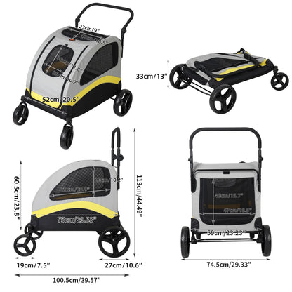Pet Stroller for 2 Dogs, Zipper Divider and Wheels, Folding Dog Jogger, Wagon, Travel Carriage