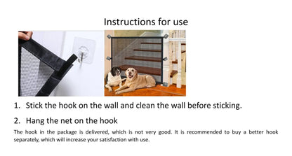 Heavy Duty Dog Barrier Fence with Hooks Insulated Net Foldable Breathable Mesh Mirror Door Pet Security Gate for Indoor Outdoor