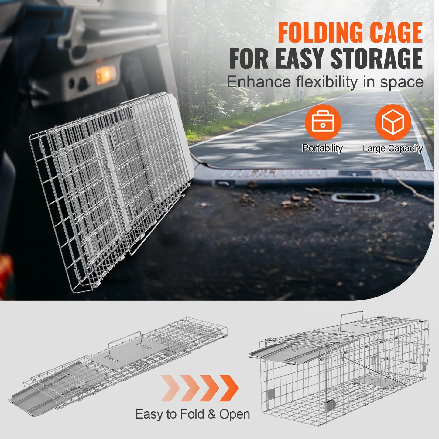 SucceBuy Live Animal Cage Trap Humane Cat Rodent Control Folding with Handle for Rabbits Stray Cats Squirrels Raccoons Groundhog