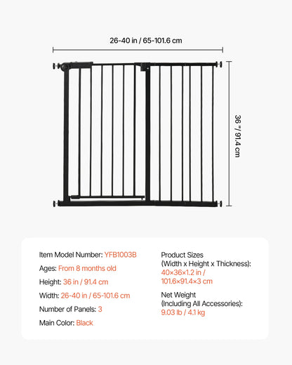SucceBuy Baby Gate 28/30/36 Inches High Dog Gate Easy Step Walk Thru Child Pet Security Pressure Mount Kit Wall Cups Doorways