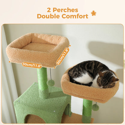 Multi-Level Cat Tree Tower with Scratching Posts&Board, Hammock, Cat Condo, Spacious Top Perch,Dangling Balls for Indoor Cats