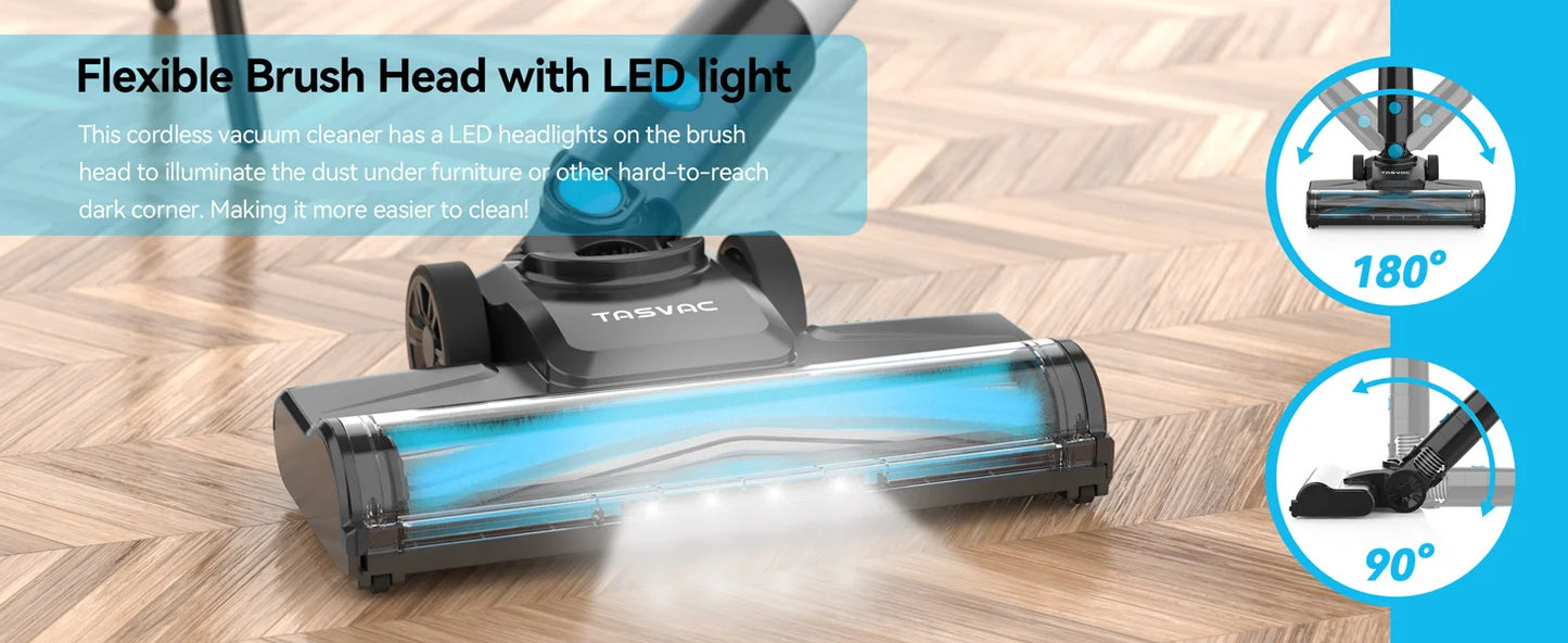 TASVAC 28KPa Cordless Vacuum Cleaner Powerful Suction 6-in-1 Lightweight Handheld Stick Vacuum 40min Runtime for Carpet Pet Hair