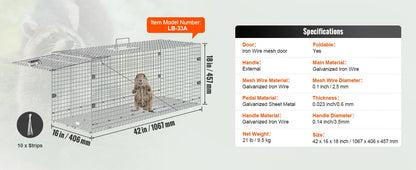 SucceBuy Live Animal Cage Trap Humane Cat Rodent Control Folding with Handle for Rabbits Stray Cats Squirrels Raccoons Groundhog
