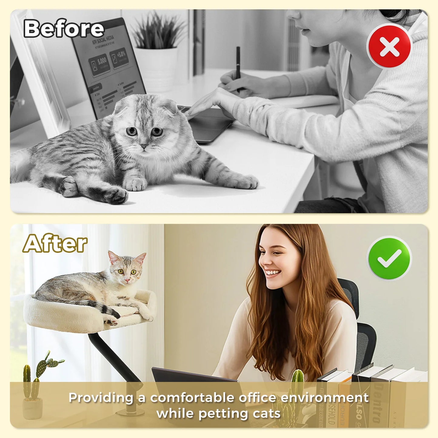 Cat Desk Bed, 360° Rotatable Cat Bed Stand for Indoor Cats, Adjustable Cat Basket, Cats Hammock for Table, Soft Cat Bed for Desk