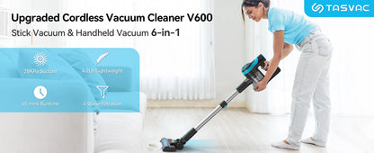 TASVAC 28KPa Cordless Vacuum Cleaner Powerful Suction 6-in-1 Lightweight Handheld Stick Vacuum 40min Runtime for Carpet Pet Hair