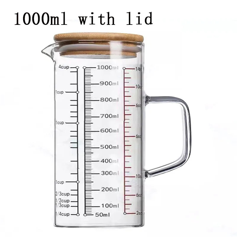 Heat-resistant Glass Measuring Cup With Wood Lid V-shaped Spout Laboratory Beaker Kitchen Baking Milk Coffee Measuring Mug