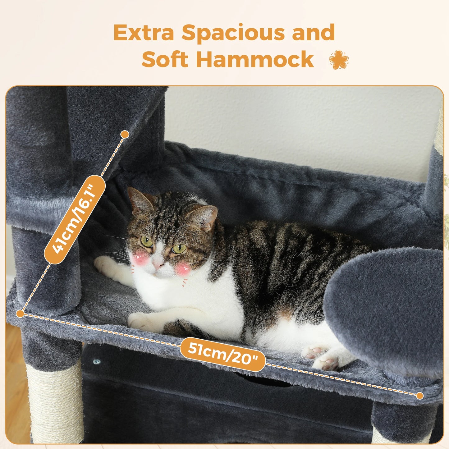 Multi-Level Cat Tree Tower with Scratching Posts&Board, Hammock, Cat Condo, Spacious Top Perch,Dangling Balls for Indoor Cats
