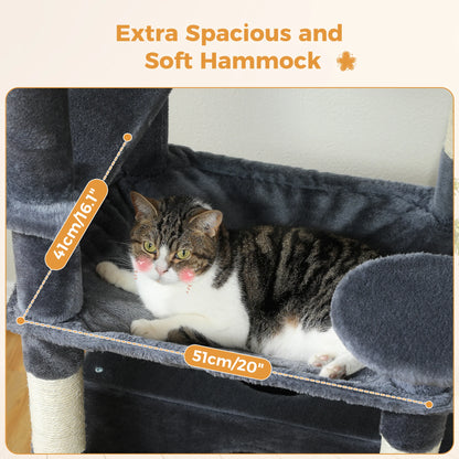 Multi-Level Cat Tree Tower with Scratching Posts&Board, Hammock, Cat Condo, Spacious Top Perch,Dangling Balls for Indoor Cats