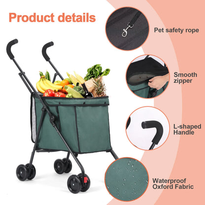 Wedyvko Shopping Trolley 33lbs 4 Wheels Dog Stroller Rotate Pink Pet Puppy StrollerTravel Hand Cart Folding einkaufswagen