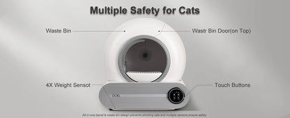 DOEL Self Cleaning Cat Litter Box 65L Automatic Cat Litter Box w/ Trash Bag & Litter Mat Smart Cat Toilet App Control 2.4G WiFi