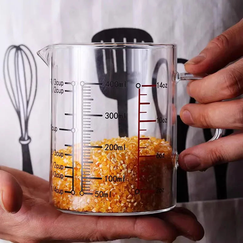 Heat-resistant Glass Measuring Cup With Wood Lid V-shaped Spout Laboratory Beaker Kitchen Baking Milk Coffee Measuring Mug