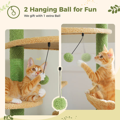 Height Adjustable Wooden Cat Tree with Large Hammock Sisal Scratching Posts Floor to Ceiling Cat Tower Cozy Cat Condo for Indoor
