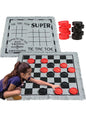 Joyfy 3-in-1 Vintage Giant Checkers Tic Tac Toe Game for Kids Outdoor Games Family Adults Game Toys