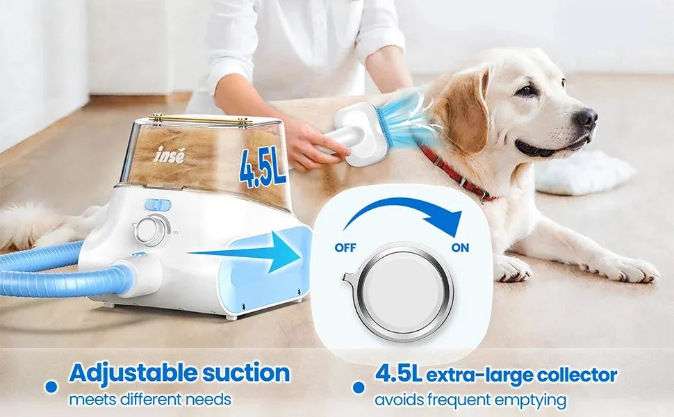 INSE P30 Dog Grooming Vacuum Ultra-Low Noise Pet Grooming Kits with 4.5L Large Capacity Dust Box Pet Clipper for Pet Hair Clean
