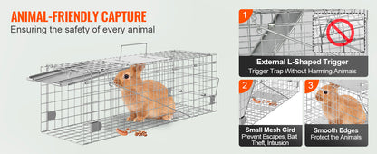 SucceBuy Live Animal Cage Trap Humane Cat Rodent Control Folding with Handle for Rabbits Stray Cats Squirrels Raccoons Groundhog