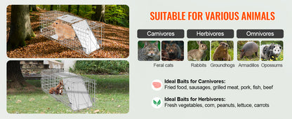 SucceBuy Live Animal Cage Trap Humane Cat Rodent Control Folding with Handle for Rabbits Stray Cats Squirrels Raccoons Groundhog