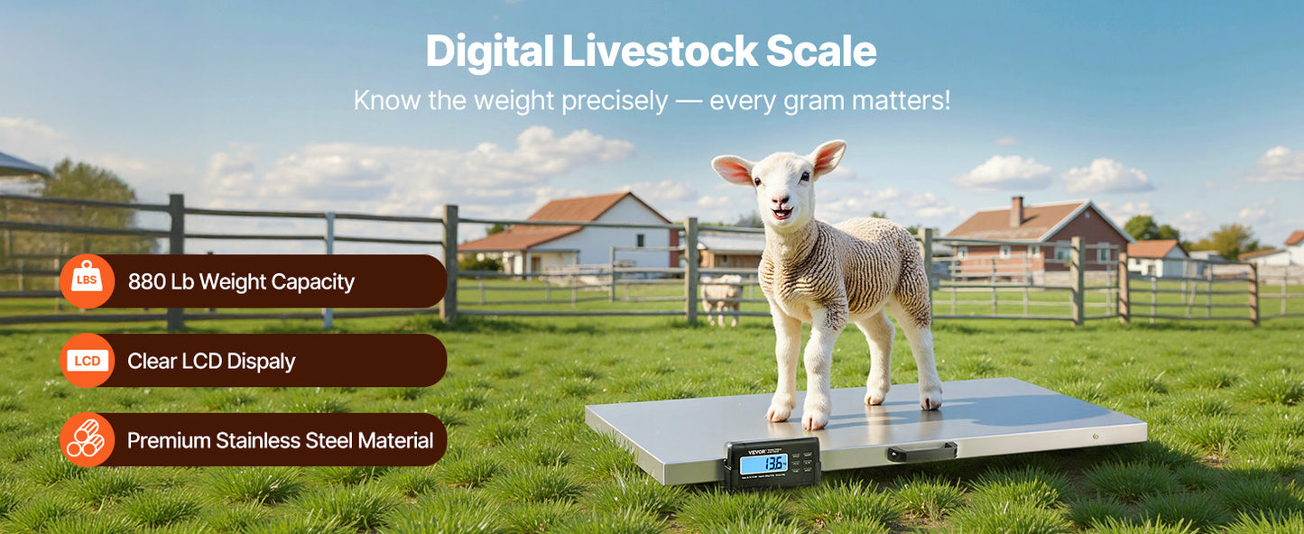 SucceBuy 880/1100Lbs Digital Livestock Scale Large Pet Vet Scale Stainless Steel Platform Elect Ronic Postal Shipping Scale