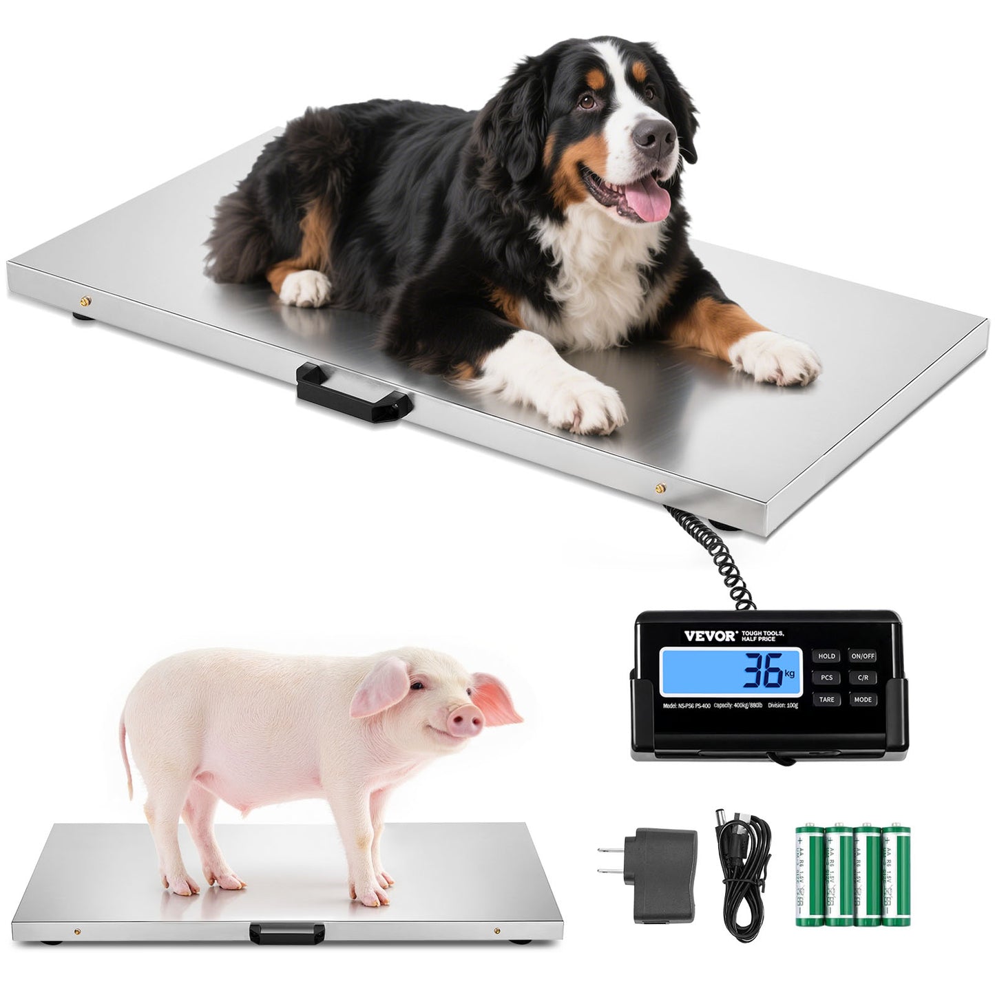 SucceBuy 880/1100Lbs Digital Livestock Scale Large Pet Vet Scale Stainless Steel Platform Elect Ronic Postal Shipping Scale